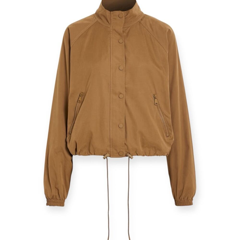 Good American Brushed Track Snap Jacket in the color Sepia 001 faux suede Small - Picture 2 of 9